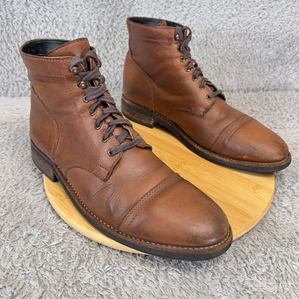 Thursday Boot Co Captain Mens 12 Brandy Leather Lace Up Cap Toe Ankle Boots